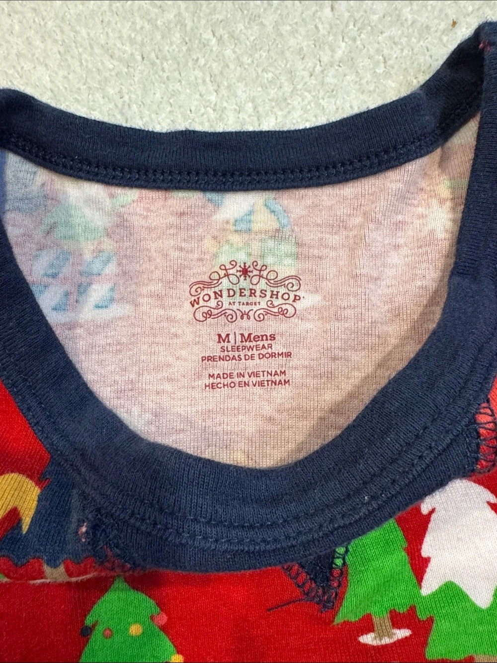 Wondershop Red Holiday Camp-Print Mens Size Medium Pajama Set with Navy Cuffs